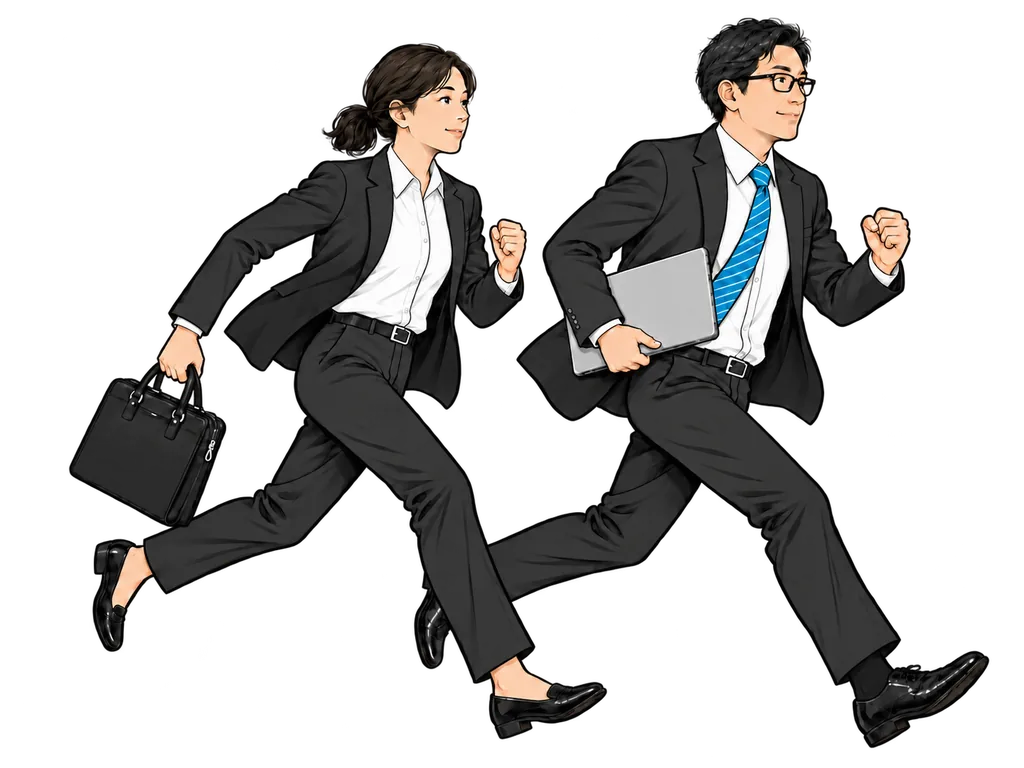同じ方向へ進む営業と技術担当者のイラスト