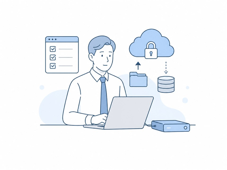 バックアップから業務データを復元できるか確認するイラスト