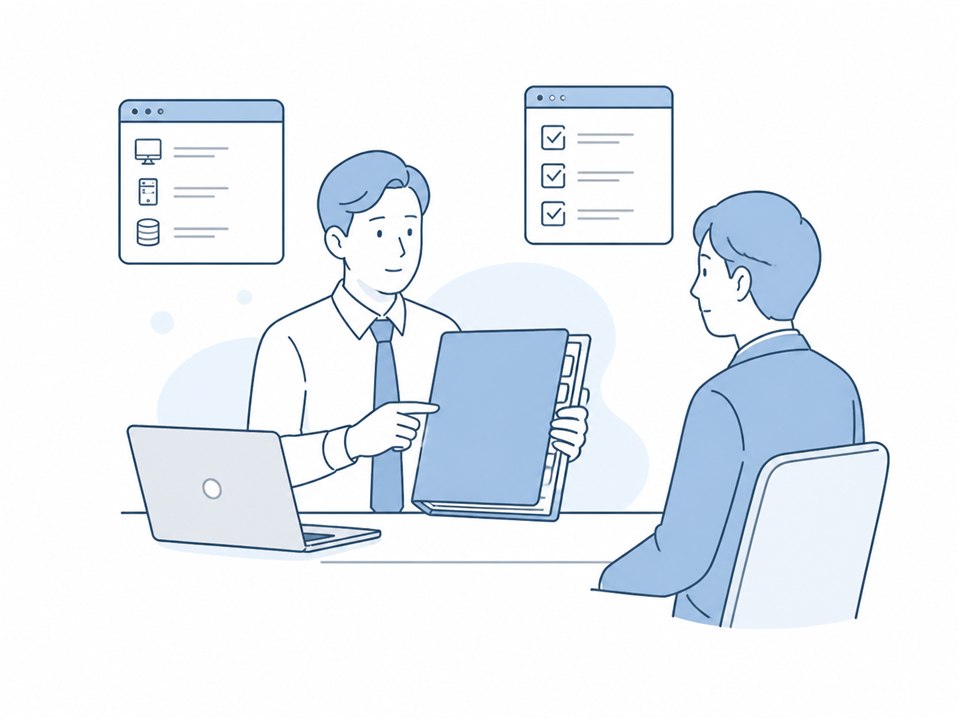 社内ITの情報を記録して担当者へ引き継ぐイラスト